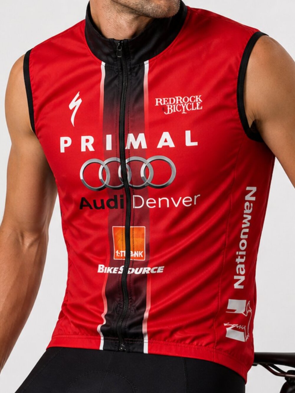 PRIMAL Cycling Team Jersey Vest Full Zip Red Large